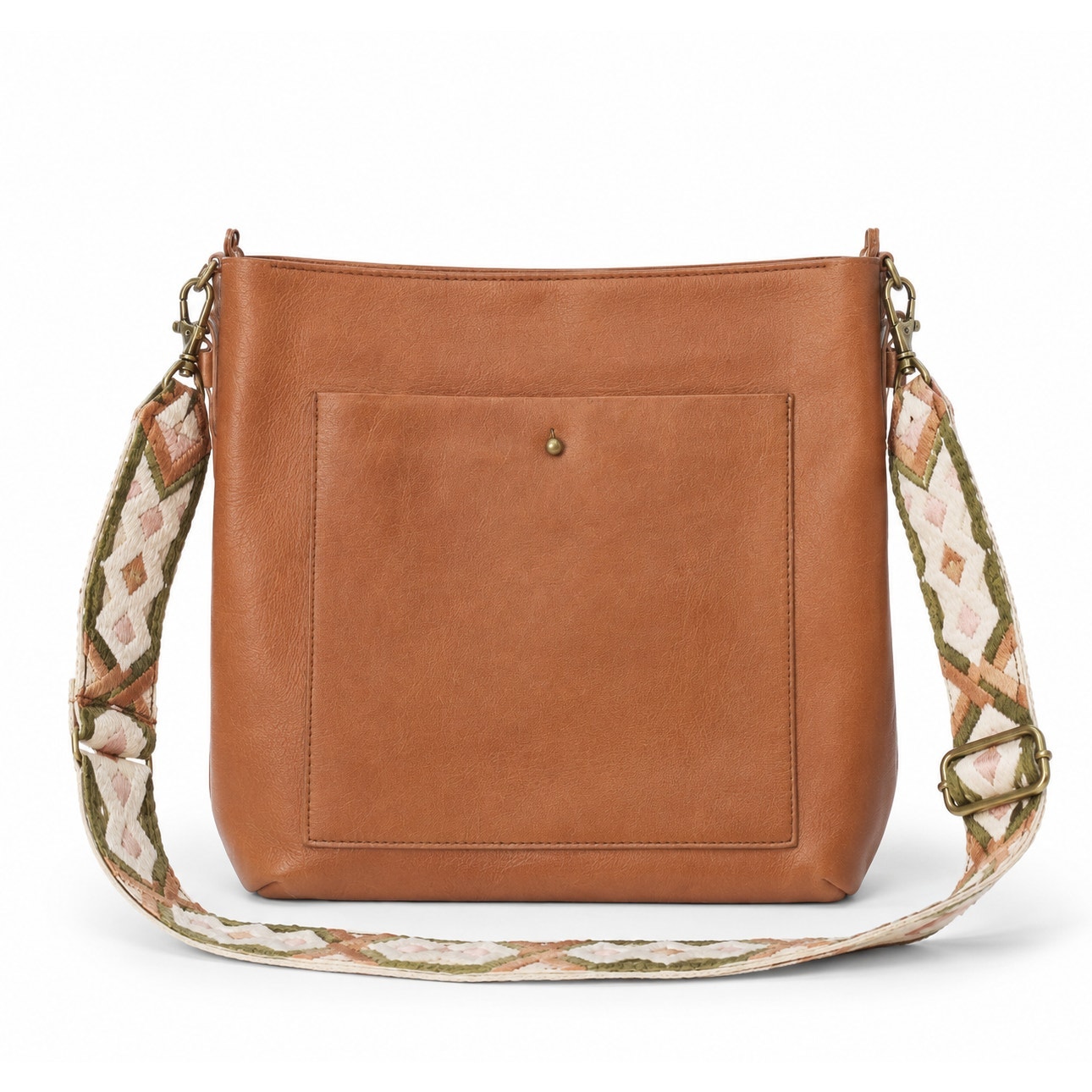 Madewell Leather Crossbody Bag Cognac Brown Adjustable Woven Strap Medium